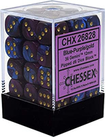 Chessex Gemini 12mm d6 Dice Blocks with pips Dice Blocks (36 Dice) - Blue-Purple w/gold