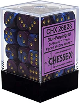 Chessex Gemini 12mm d6 Dice Blocks with pips Dice Blocks (36 Dice) - Blue-Purple w/gold