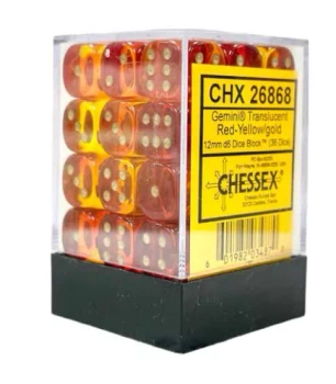 Gemini 12mm d6 Translucent Red-Yellow/gold Dice Block (36 dice)