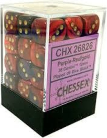 Chessex Gemini 12mm d6 Dice Blocks with pips Dice Blocks (36 Dice) - Purple-Red w/gold
