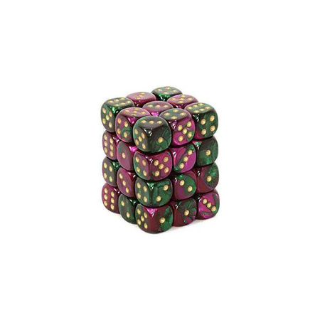 Chessex Gemini 12mm d6 Dice Blocks with pips Dice Blocks (36 Dice) - Green-Purple w/gold