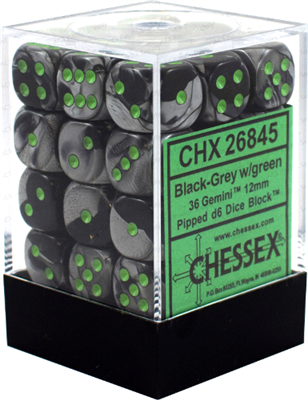 Zestaw Kości Chessex - kości k6 12mm (36 kości) - Black-Grey w/green