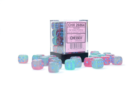 Gemini 12mm d6 Gel Green-Pink/blue Luminary Dice Block (36 dice)