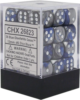 Zestaw Kości Chessex - kości k6 12mm (36 kości) - Blue-Steel w/white